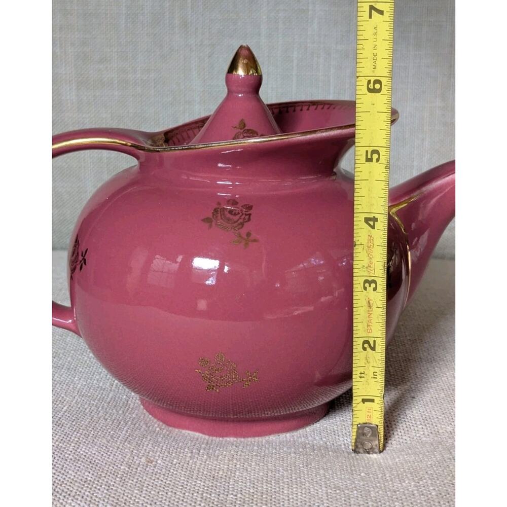 Vintage Hall China 0694 6 cup Teapot Mauve Rose Pink With Gold Trim/Flowers - Picture 16 of 16